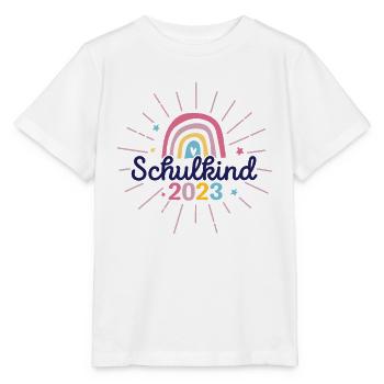 Schulkind 2023 / Ich bin 1. Klasse / Regenbogen - Stanley/Stella Kinder T-Shirt MINI CREATOR  - Weiß - Vorne - Maike (125cm)