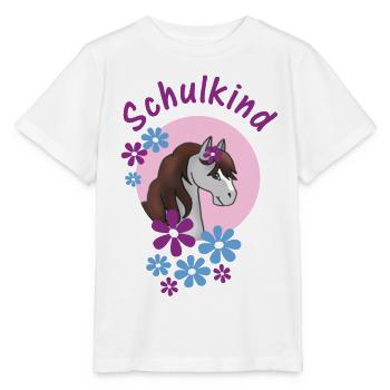 School Child - Pony with Flowers Pink Light Blue - Stanley/Stella MINI CREATOR Kids’ T-Shirt - white - Front - Maike (125cm)