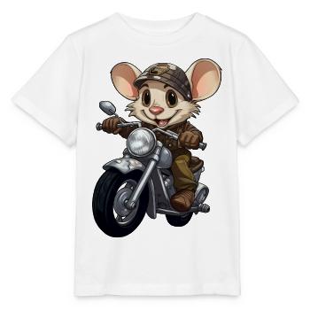 Mäuschen Motorrad / Motorradfahrer Mäuschen - Stanley/Stella Kinder T-Shirt MINI CREATOR  - Weiß - Vorne - Maike (125cm)
