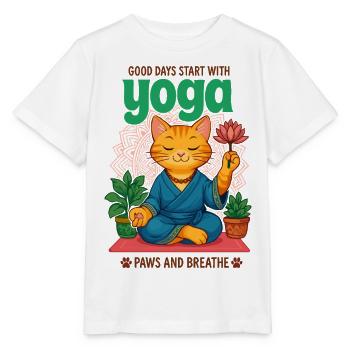 Zen-Yoga-Katze mit Lotus und Pflanzen - Stanley/Stella Kinder T-Shirt MINI CREATOR  - Weiß - Vorne - Maike (125cm)