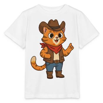 Wild West Cat Cowboy Design - T-shirt bio MINI CREATOR Stanley/Stella Enfant - blanc - Devant - Maike (125cm)