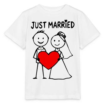 Hochzeitspaar Cartoon Herz just married - Stanley/Stella Kinder T-Shirt MINI CREATOR  - Weiß - Vorne - Maike (125cm)