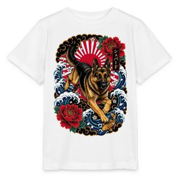 Deutscher Schäferhund im Japan Tattoo Stil - Stanley/Stella Kinder T-Shirt MINI CREATOR  - Weiß - Vorne - Maike (125cm)