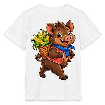 Erntefreudiges Schweinchen mit Körben - Stanley/Stella Kinder T-Shirt MINI CREATOR  - Weiß - Vorne - Maike (125cm)