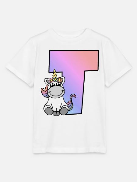 Einhorn Buchstabe T - Stanley/Stella Kinder T-Shirt MINI CREATOR - Weiß