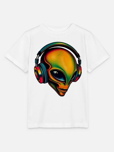 Mehrfarbiger Alien-Kopf - Stanley/Stella Kinder T-Shirt MINI CREATOR - Weiß