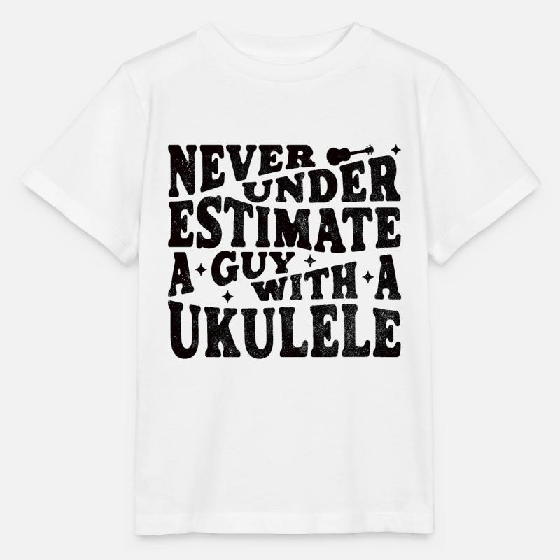 Never underestimate a Guy with a Ukulele - Stanley/Stella MINI CREATOR Kids’ T-Shirt - white