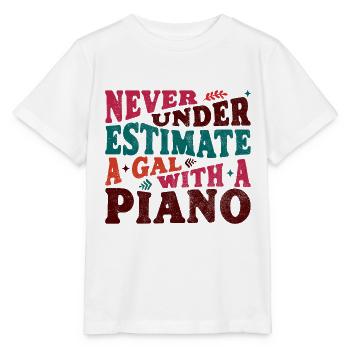 Never underestimate a Gal with a Piano - Stanley/Stella MINI CREATOR Kids’ T-Shirt - white - Front - Maike (125cm)