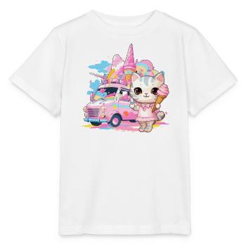 Katze Kätzchen-Mädchen Eisdielen Dessert-Eiscreme - Stanley/Stella Kinder T-Shirt MINI CREATOR  - Weiß - Vorne - Maike (125cm)