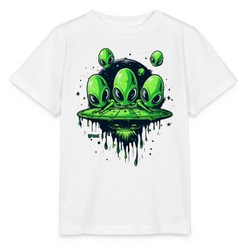Drôle de disque volant : Petite invasion extraterrestre verte - T-shirt bio MINI CREATOR Stanley/Stella Enfant - blanc - Devant - Maike (125cm)