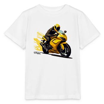 Gelbes Motorrad: Superbike Biker Fahrer - Stanley/Stella Kinder T-Shirt MINI CREATOR  - Weiß - Vorne - Maike (125cm)