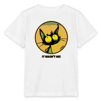Le chat innocent et cool : « Ce n’était pas moi ! » - T-shirt bio MINI CREATOR Stanley/Stella Enfant - blanc - Devant - Maike (125cm)