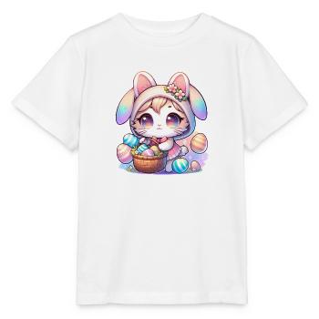 Un chaton avec une tenue de lapin livrant des œufs de Pâques - T-shirt bio MINI CREATOR Stanley/Stella Enfant - blanc - Devant - Maike (125cm)