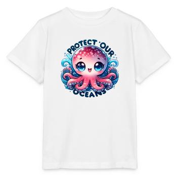 Protect Our Oceans Chibi Cute Octopus Earth Day - Stanley/Stella MINI CREATOR Kids’ T-Shirt - white - Front - Maike (125cm)