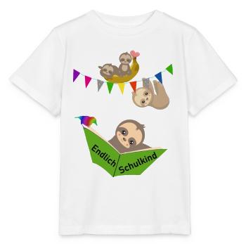 Endlich Schulkind Faultiere süß, Buch lesend - Stanley/Stella Kinder T-Shirt MINI CREATOR  - Weiß - Vorne - Maike (125cm)