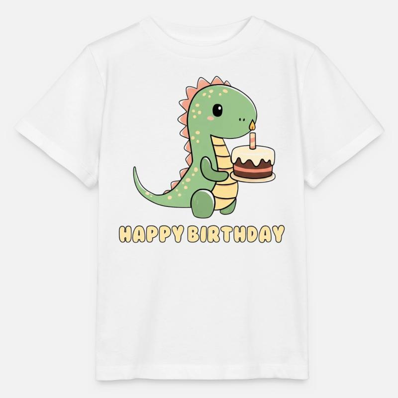 Dino mit einer Geburtstagstorte - Stanley/Stella Kinder T-Shirt MINI CREATOR - Weiß
