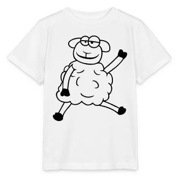 Schaf Sitzt Winkt Begrüßung Glücklich Lächeln Cool - Stanley/Stella Kinder T-Shirt MINI CREATOR  - Weiß - Vorne - Maike (125cm)