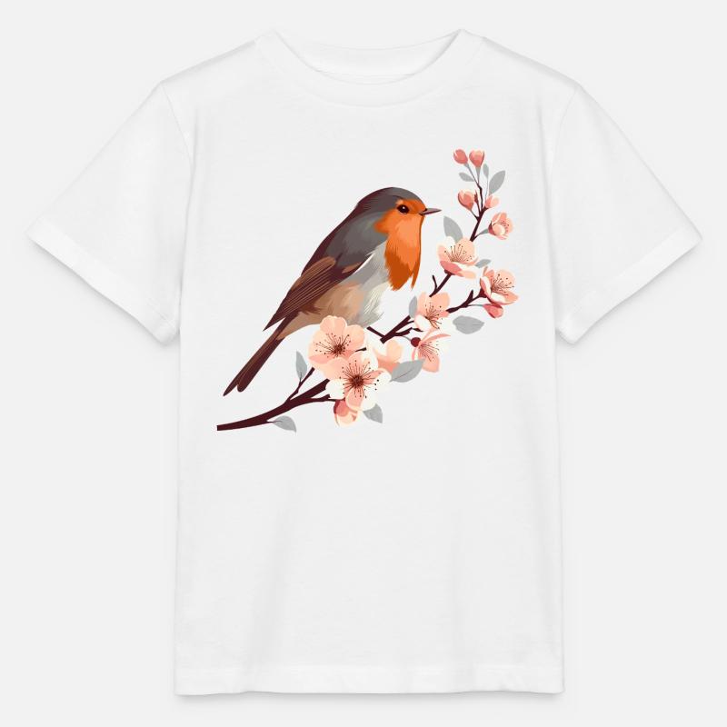 Rouges-gorges en fleurs de cerisier - T-shirt bio MINI CREATOR Stanley/Stella Enfant - blanc