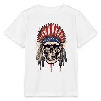 Skull Indian Chief Feather Headdress USA - Stanley/Stella MINI CREATOR Kids’ T-Shirt - white - Front - Maike (125cm)