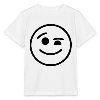 Emoji Skizze zwinkern schwarz - Stanley/Stella Kinder T-Shirt MINI CREATOR  - Weiß - Vorne - Maike (125cm)