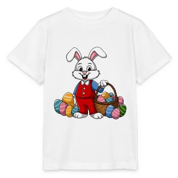 Lapin de Pâques drôle avec beaucoup d’œufs de Pâques colorés - T-shirt bio MINI CREATOR Stanley/Stella Enfant - blanc - Devant - Maike (125cm)