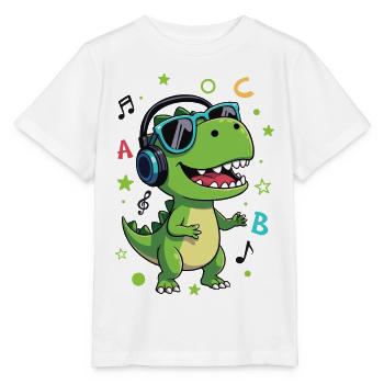 Green T-Rex with Headphones ABC - Back to School - Stanley/Stella MINI CREATOR Kids’ T-Shirt - white - Front - Maike (125cm)