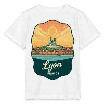 Lyon Basilica Vintage Sunset Travel Badge - Stanley/Stella MINI CREATOR Kids’ T-Shirt - white - Front - Maike (125cm)