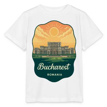 Bukarester Parlament Vintage Sunset Badge - Stanley/Stella Kinder T-Shirt MINI CREATOR  - Weiß - Vorne - Maike (125cm)