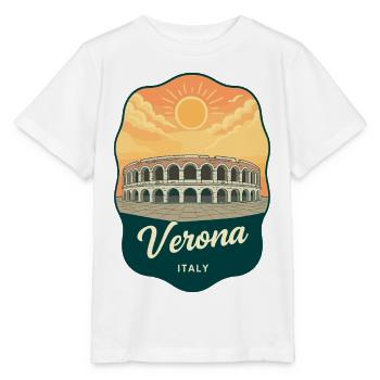 Verona Roman Arena Vintage Reiseabzeichen - Stanley/Stella Kinder T-Shirt MINI CREATOR  - Weiß - Vorne - Maike (125cm)