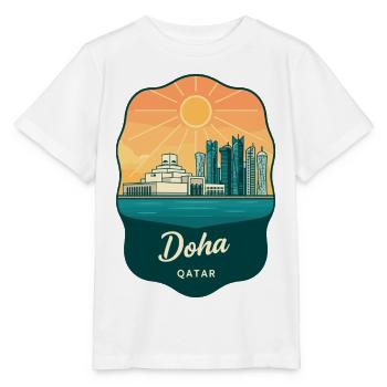 Badge de voyage Doha Qatar Vintage Sunset - T-shirt bio MINI CREATOR Stanley/Stella Enfant - blanc - Devant - Maike (125cm)