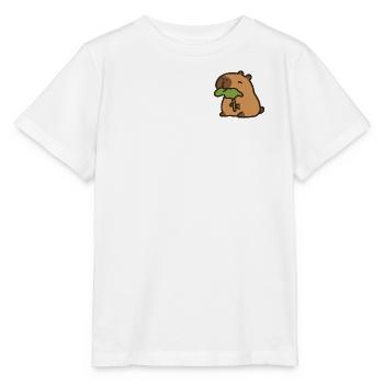 Niedliche Kapybara isst Blatt - Stanley/Stella Kinder T-Shirt MINI CREATOR  - Weiß - Vorne - Maike (125cm)