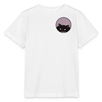 Grummelige schwarze Katze im lila Kreis - Stanley/Stella Kinder T-Shirt MINI CREATOR  - Weiß - Vorne - Maike (125cm)