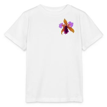 Lila-orange, auffällige Iris - Stanley/Stella Kinder T-Shirt MINI CREATOR  - Weiß - Vorne - Maike (125cm)