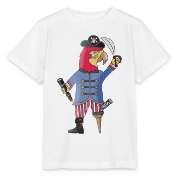 Papagei als Pirat mit Schatzkarte und Säbel - Stanley/Stella Kinder T-Shirt MINI CREATOR  - Weiß - Vorne - Maike (125cm)