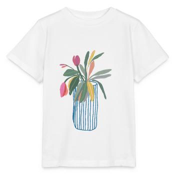Bunter Blumenstrauß in Vase Tulpen Design - Stanley/Stella Kinder T-Shirt MINI CREATOR  - Weiß - Vorne - Maike (125cm)