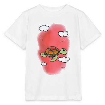 Tortue volante en rouge nuageux - T-shirt bio MINI CREATOR Stanley/Stella Enfant - blanc - Devant - Maike (125cm)