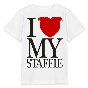 I Love My Staffie With Heart Head - 008b - Stanley/Stella MINI CREATOR Kids’ T-Shirt - white - Front - Maike (125cm)