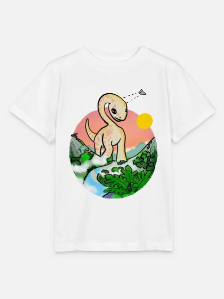 Sonnenuntergangsdino im Dschungelpanorama - Stanley/Stella Kinder T-Shirt MINI CREATOR - Weiß