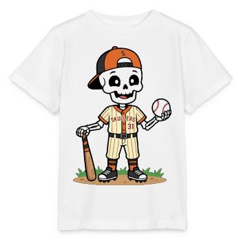 Niedlicher Skelett-Baseballspieler Spooky Halloween - Stanley/Stella Kinder T-Shirt MINI CREATOR  - Weiß - Vorne - Maike (125cm)