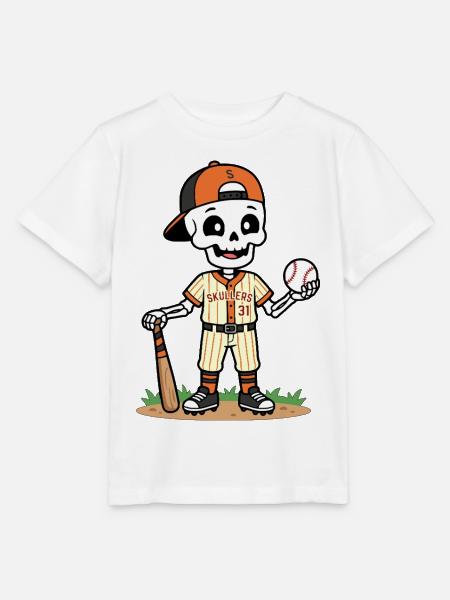 Niedlicher Skelett-Baseballspieler Spooky Halloween - Stanley/Stella Kinder T-Shirt MINI CREATOR - Weiß