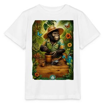 Gärtner-Gorilla liebt Pflanzen - Stanley/Stella Kinder T-Shirt MINI CREATOR  - Weiß - Vorne - Maike (125cm)