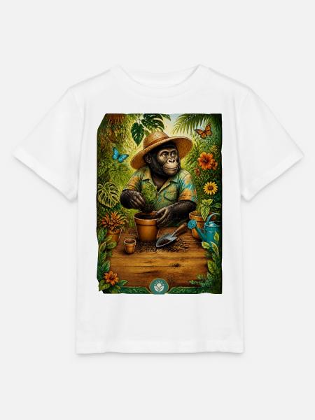 Gärtner-Gorilla liebt Pflanzen - Stanley/Stella Kinder T-Shirt MINI CREATOR - Weiß