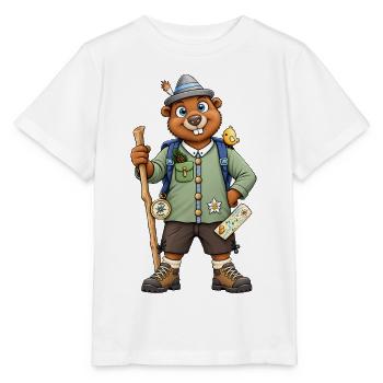 Alpenabenteuer Murmeltier auf Wanderschaft - Stanley/Stella Kinder T-Shirt MINI CREATOR  - Weiß - Vorne - Maike (125cm)