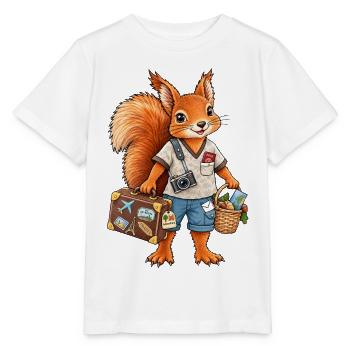 Eichhörnchen auf Reisen Lustiges Reisemotiv - Stanley/Stella Kinder T-Shirt MINI CREATOR  - Weiß - Vorne - Maike (125cm)
