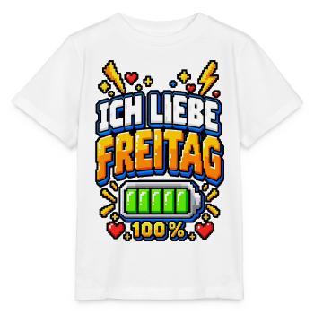 Ich liebe Freitag – Pixel Büro Spruch - Stanley/Stella Kinder T-Shirt MINI CREATOR  - Weiß - Vorne - Maike (125cm)
