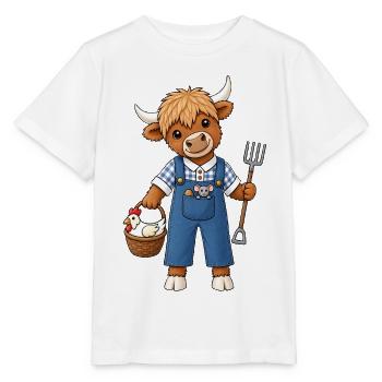 Hochlandrind Kuh Lustiges Bauernhof Motiv - Stanley/Stella Kinder T-Shirt MINI CREATOR  - Weiß - Vorne - Maike (125cm)