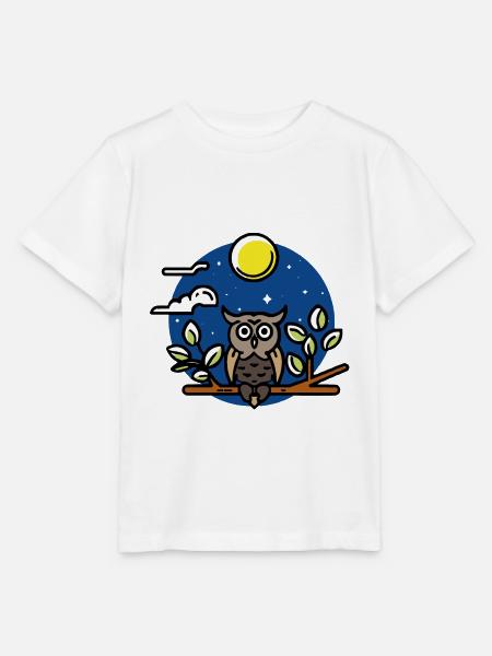 Eule in der Nacht bei Vollmond - Stanley/Stella Kinder T-Shirt MINI CREATOR - Weiß