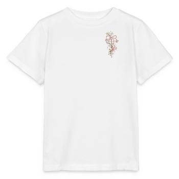 Blütenkreuz mit Rosa Band - Stanley/Stella Kinder T-Shirt MINI CREATOR  - Weiß - Vorne - Maike (125cm)