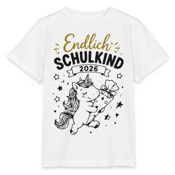 Endlich Einschulung 2026 Einhorn Geschenk - Stanley/Stella Kinder T-Shirt MINI CREATOR  - Weiß - Vorne - Maike (125cm)