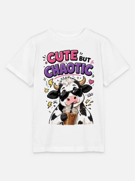 Süß aber chaotisch - Kuh mit Eiskaffee - Stanley/Stella Kinder T-Shirt MINI CREATOR - Weiß